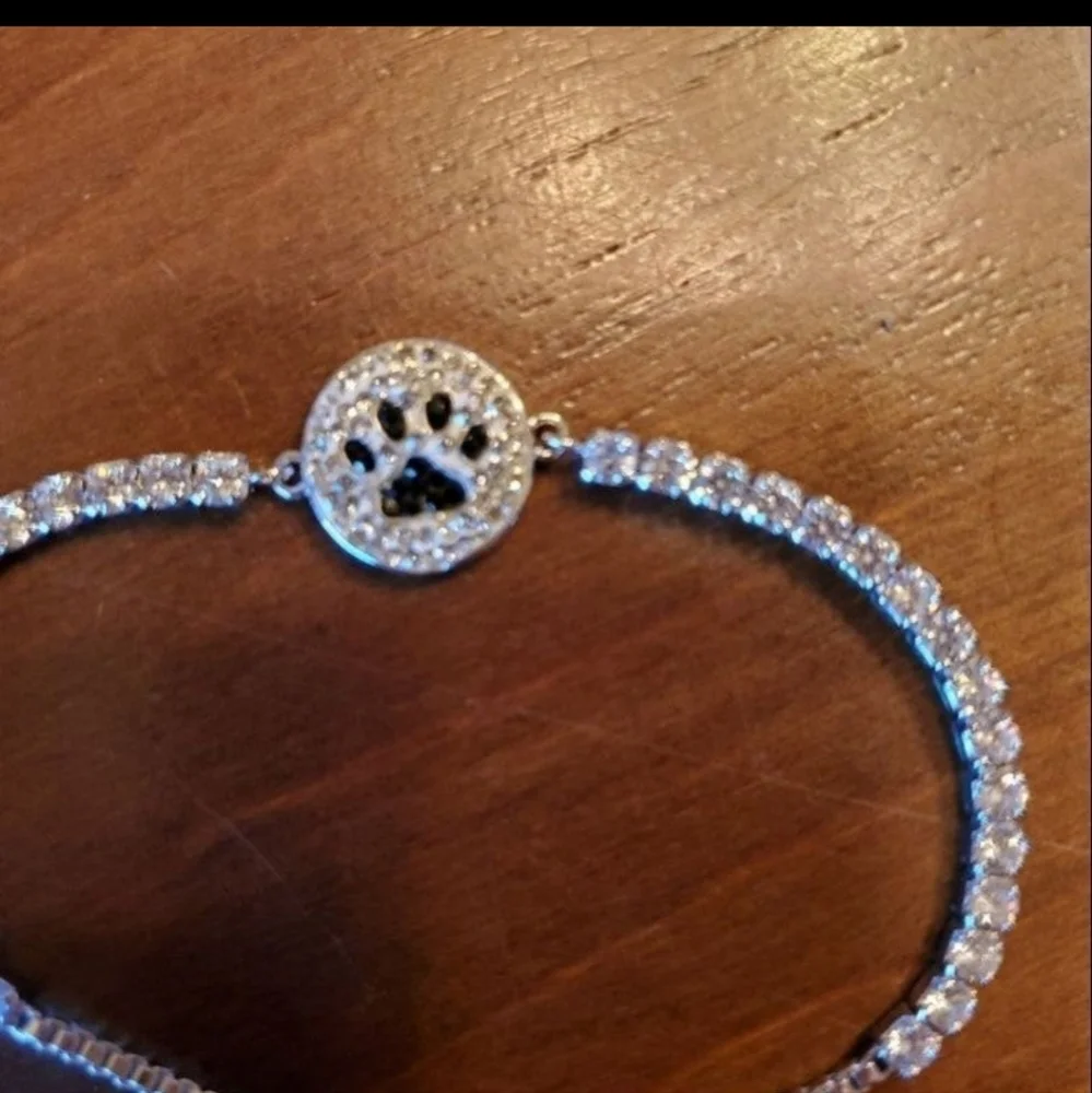 Macy's Silver Plated Cubic Zirconia Paw Slider Clasp Bracelet